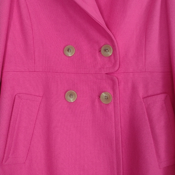 Banana Republic Hot Pink Woven Textured Cotton Double Breasted Pea Coat Medium - Picture 6 of 16